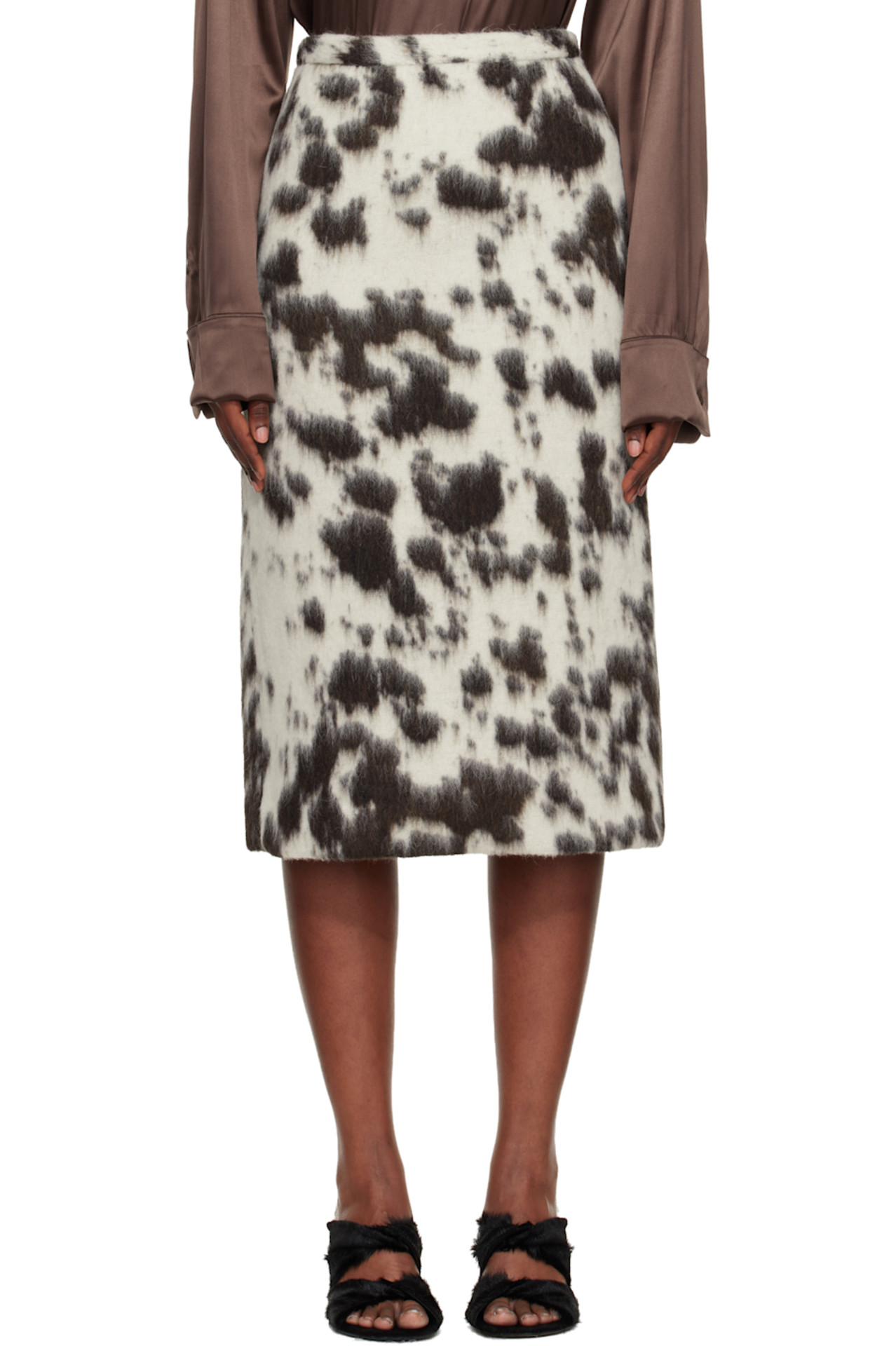 SSENSE Brown & White Cow Print Midi Skirt
