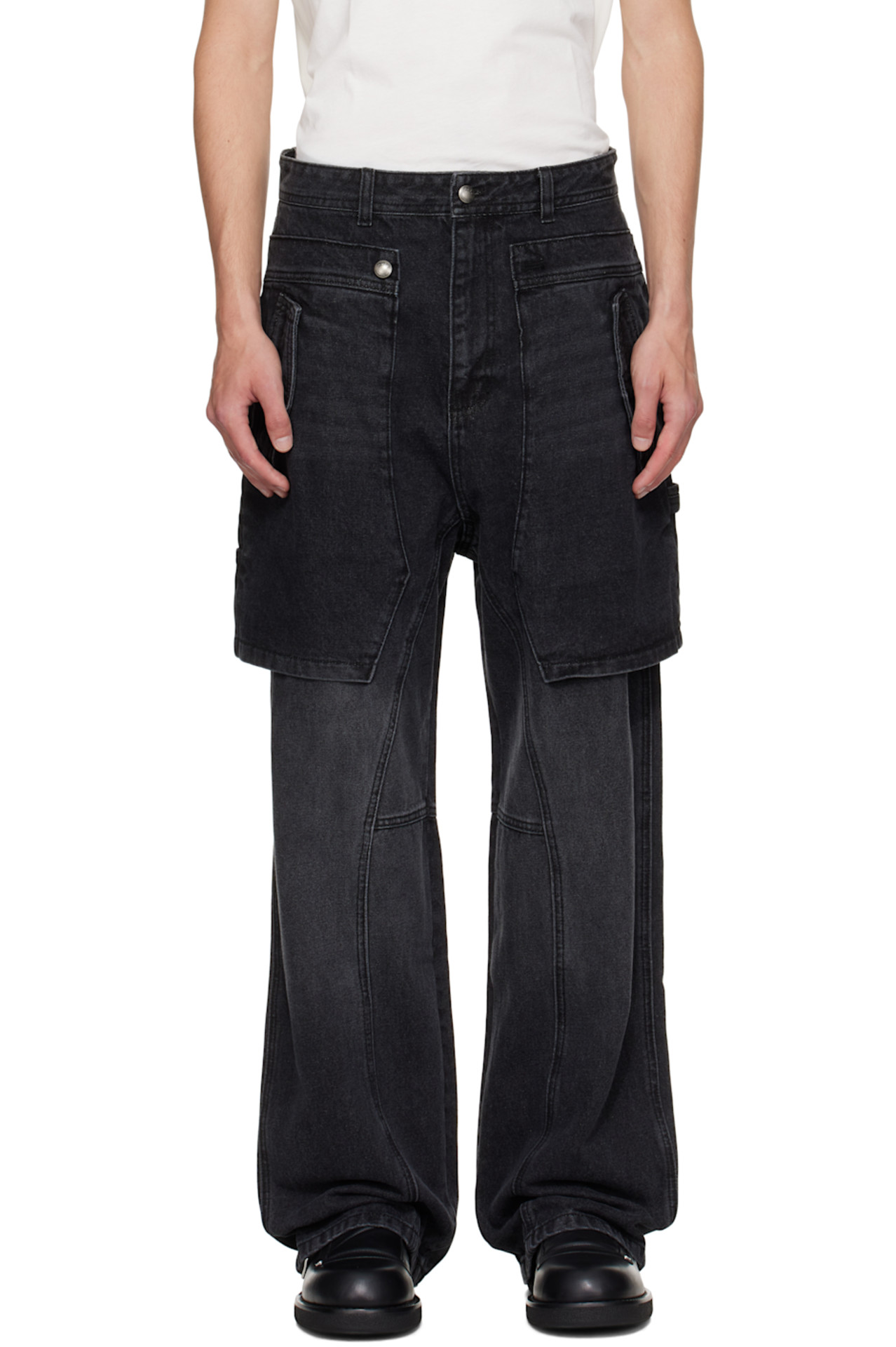 Andersson Bell Black Raptor Layered Wide-Leg Jeans