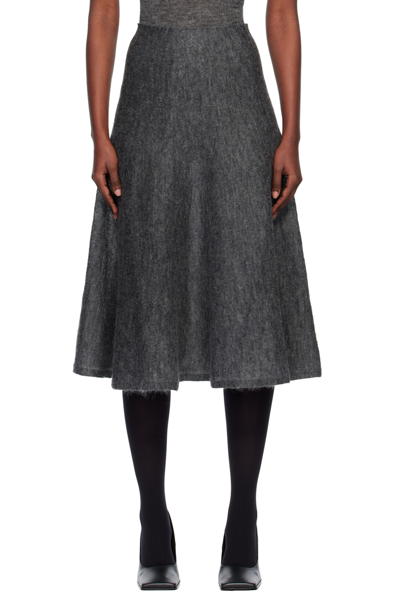 Alaïa Gray Mohair Knit Circle Midi Skirt