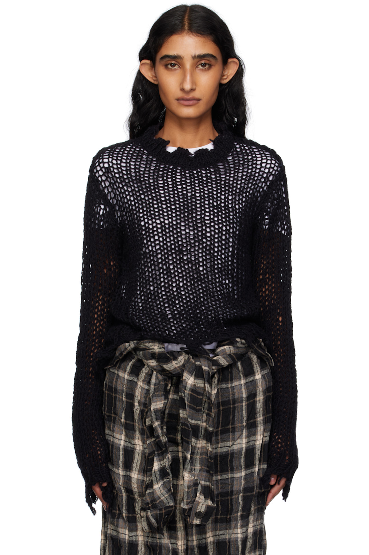 SSENSE Black Distressed Crop Knit Sweater