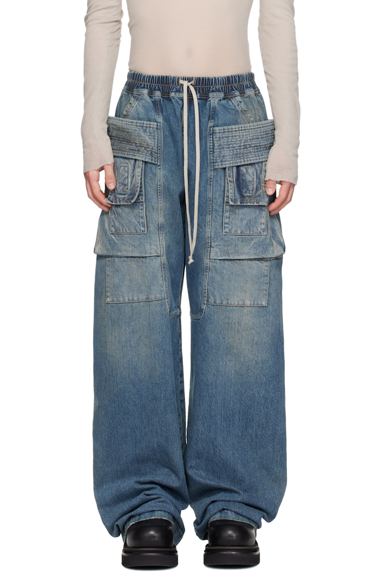 Rick Owens DRKSHDW Blue Temple Wide Creatch Cargo Jeans