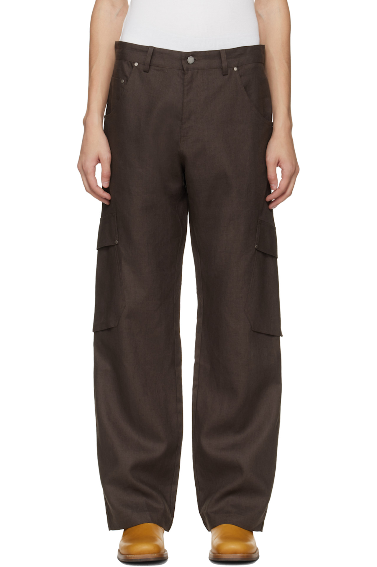 Serapis Brown Riveted Linen Cargo Pants