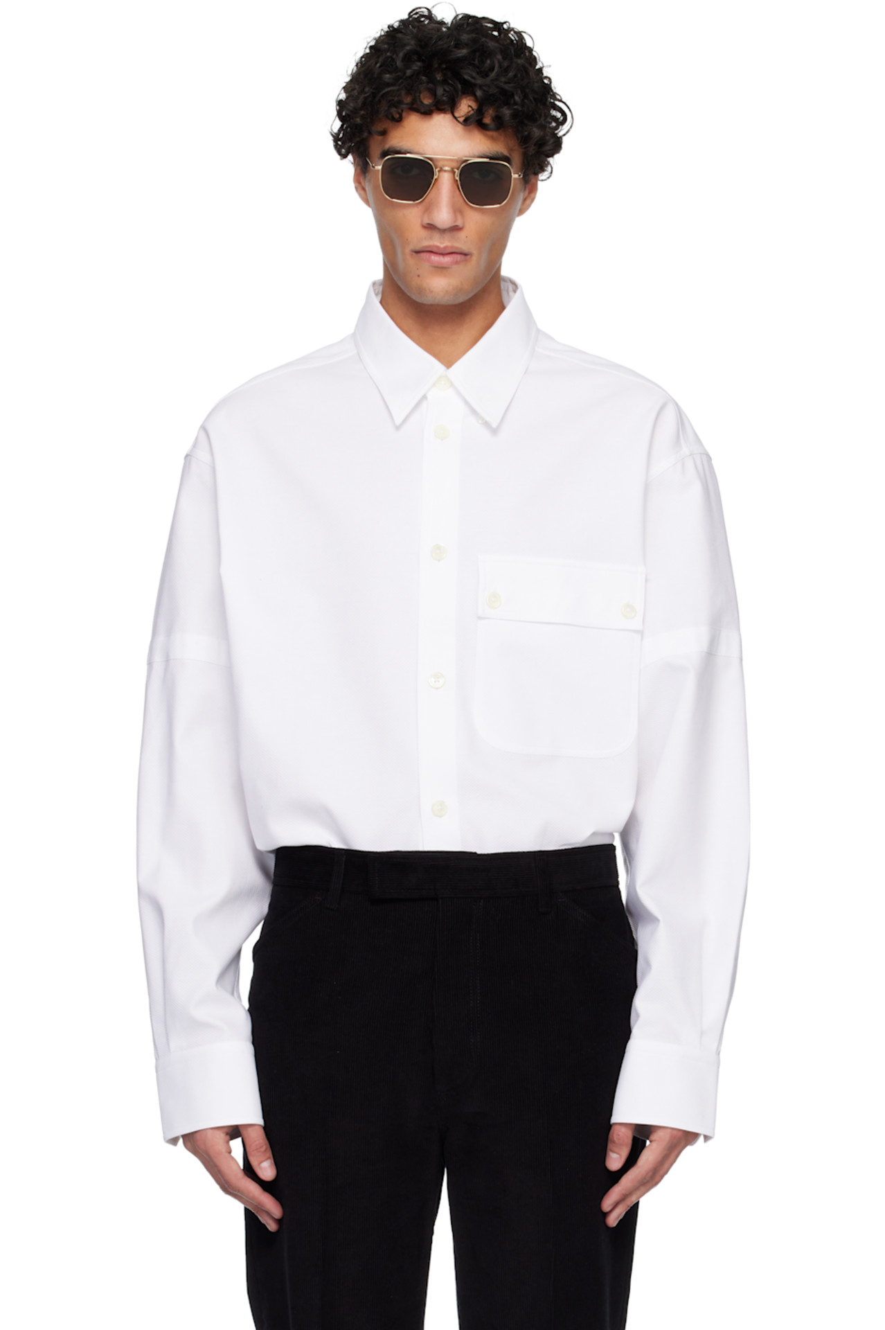 White Opique Double Needle Armband Oversized Shirt