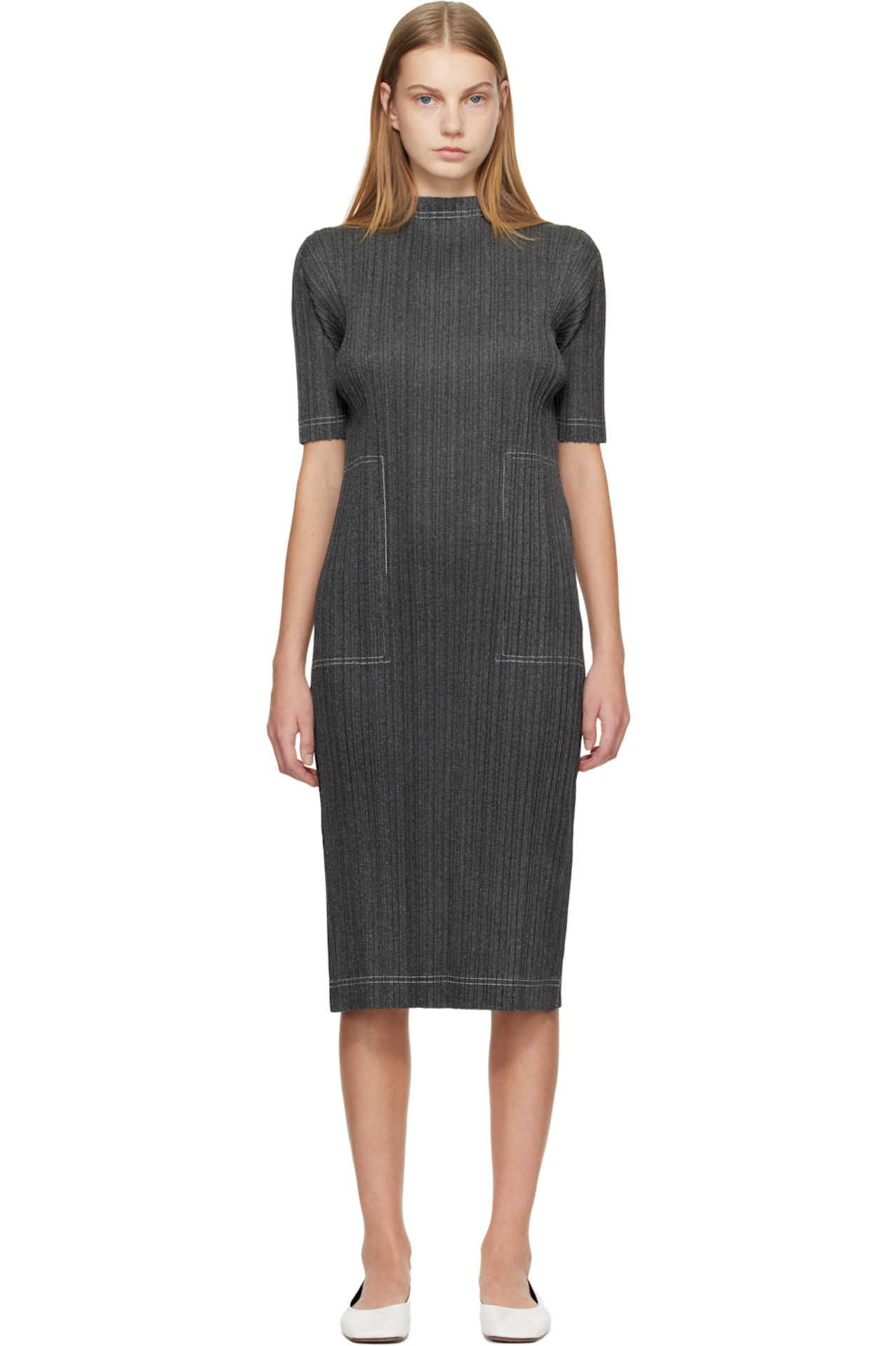 Gray Cotton Denim Midi Dress