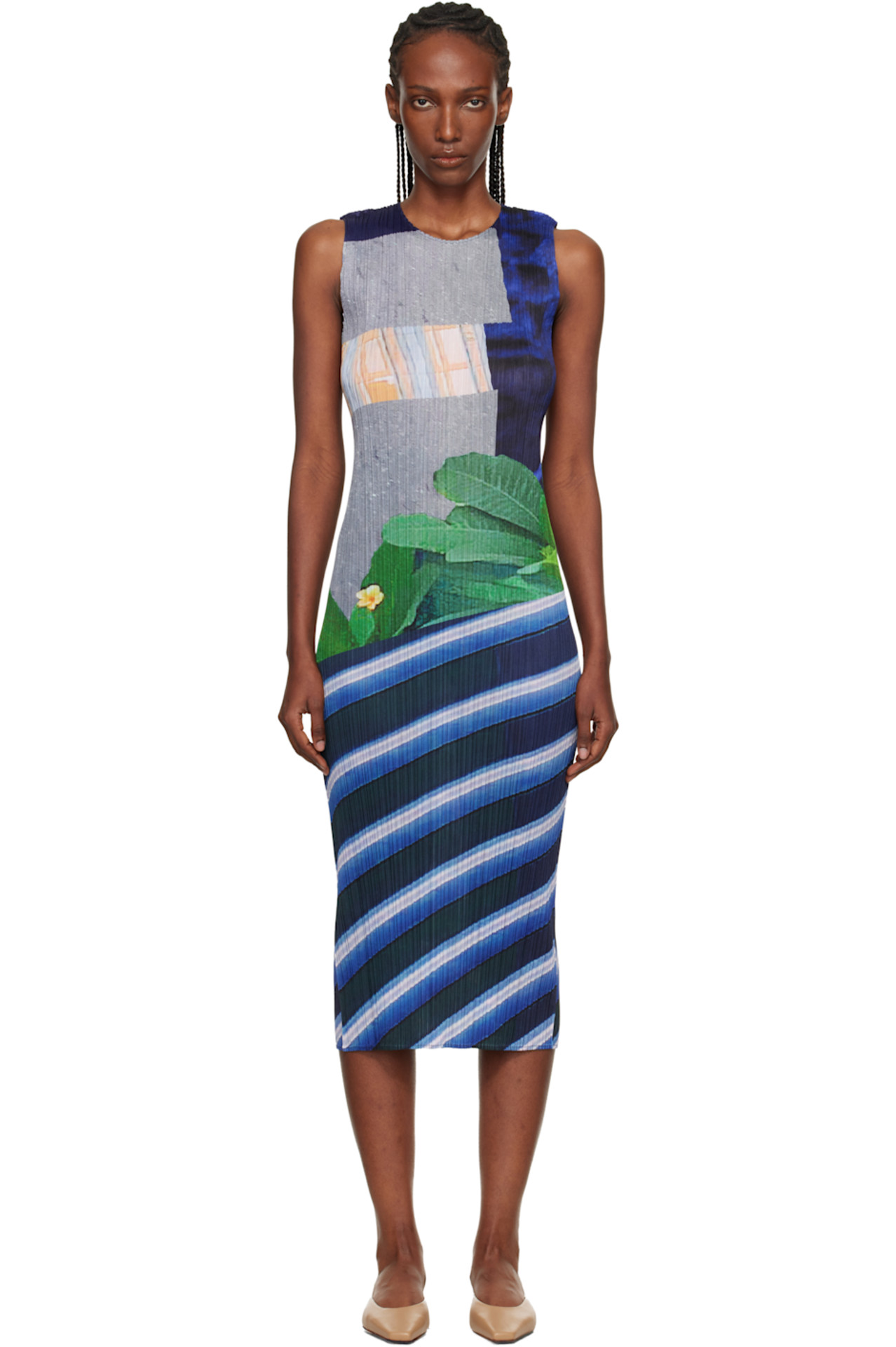 SSENSE Gray & Navy City Collage Midi Dress