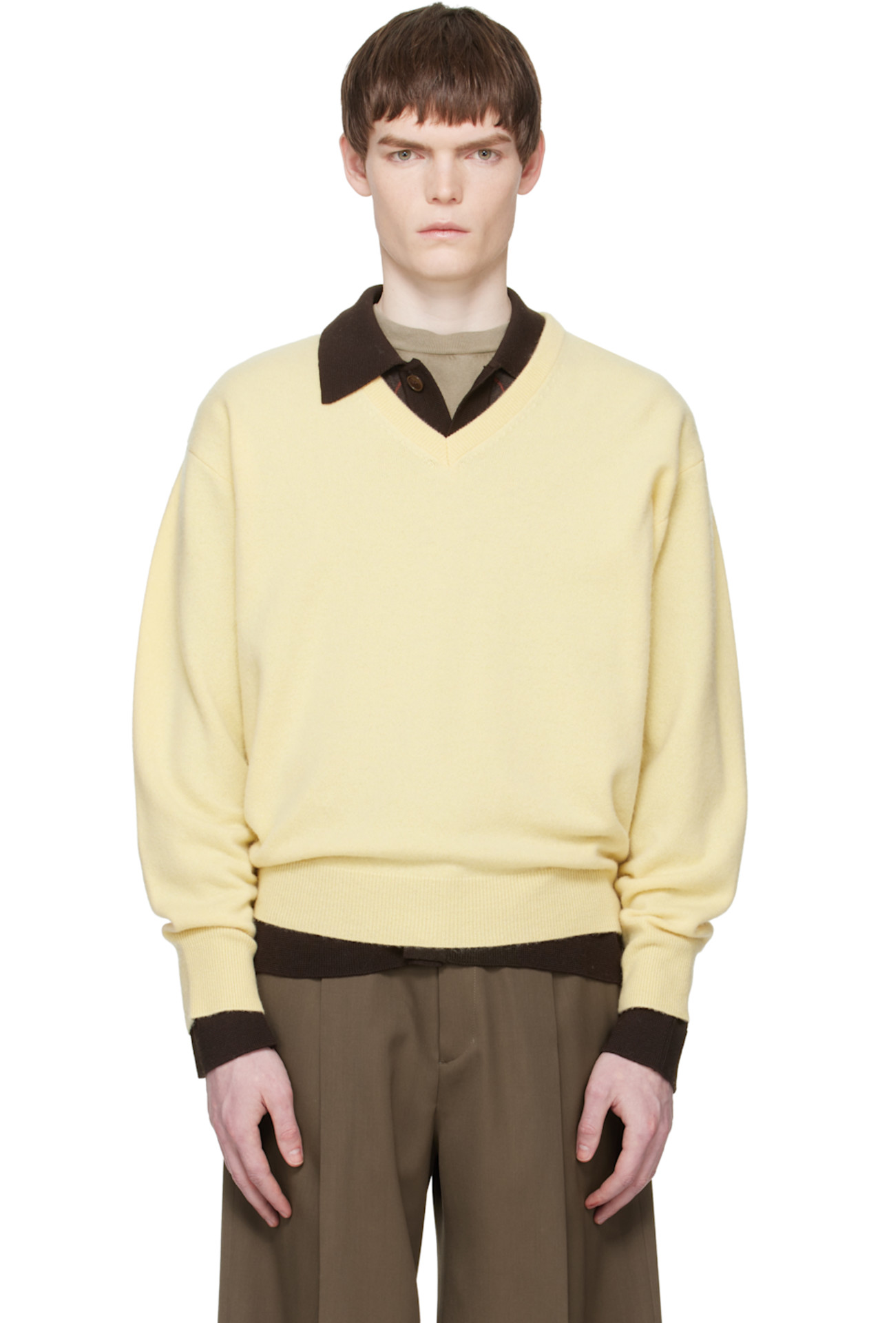 SSENSE Yellow Pure Cashmere V Neck LS Sweater