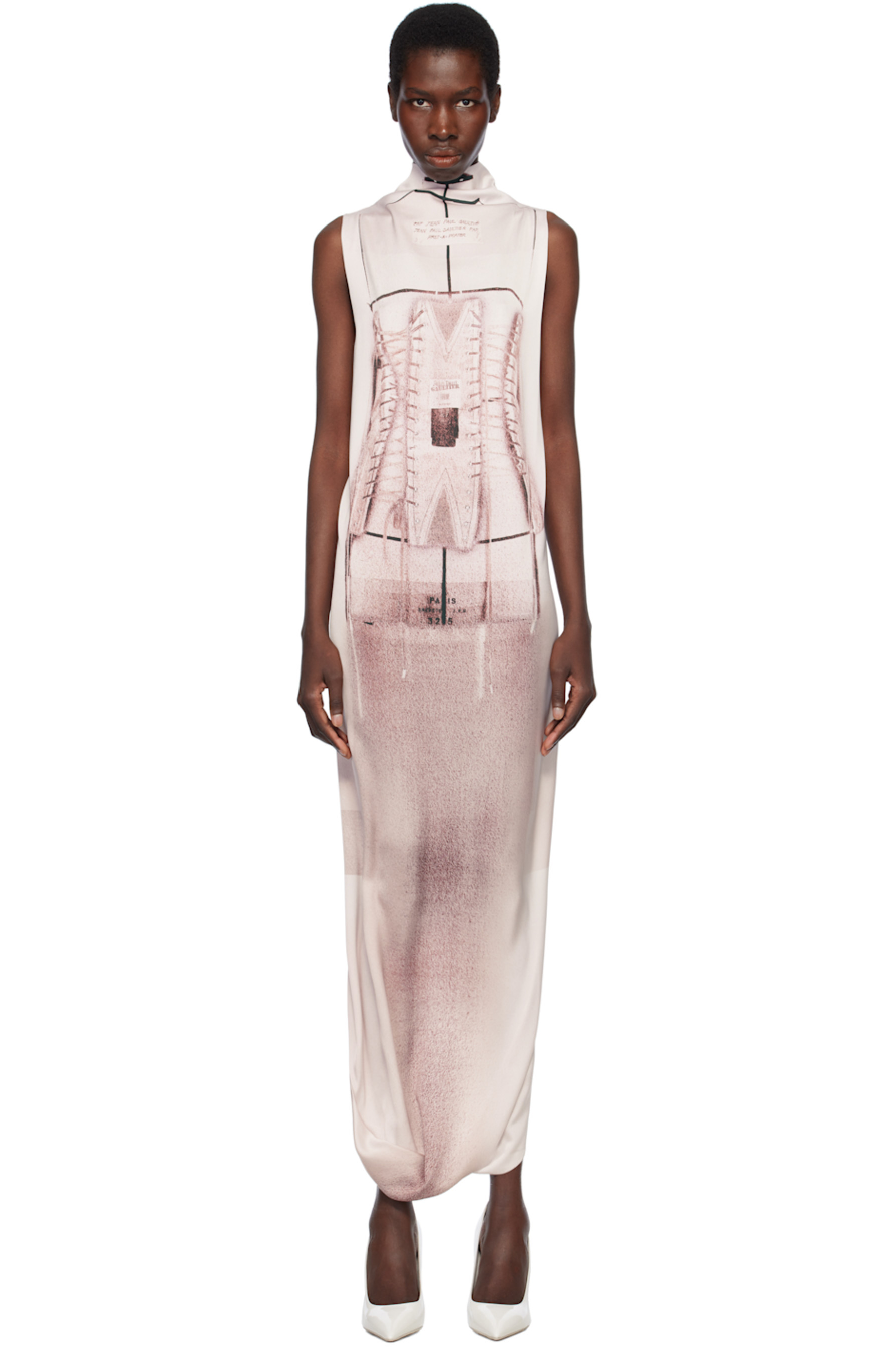 White & Pink 'The Draped Trompe-L'œil Corset' Maxi Dress