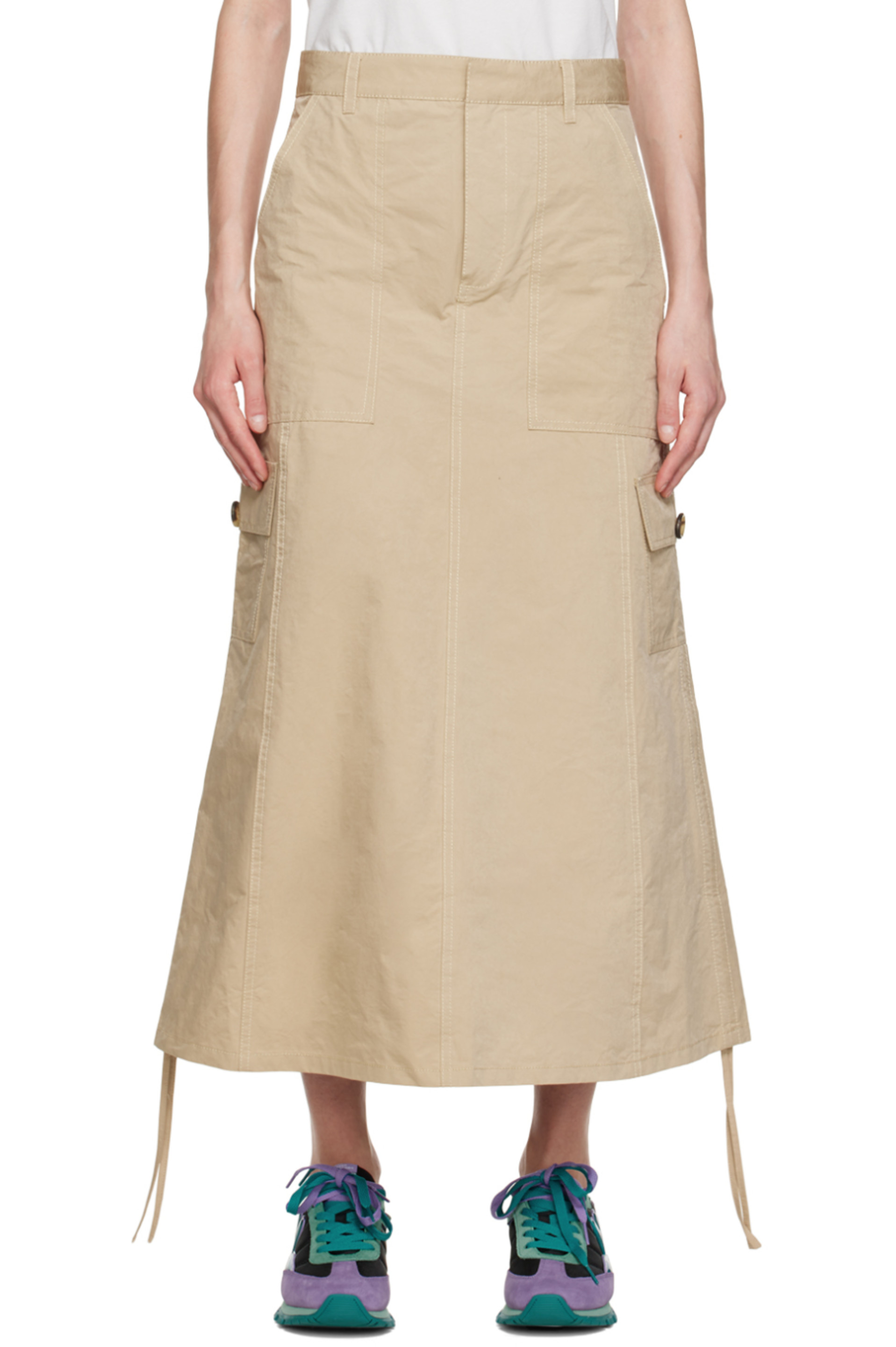 Beige 'The Cargo' Midi Skirt