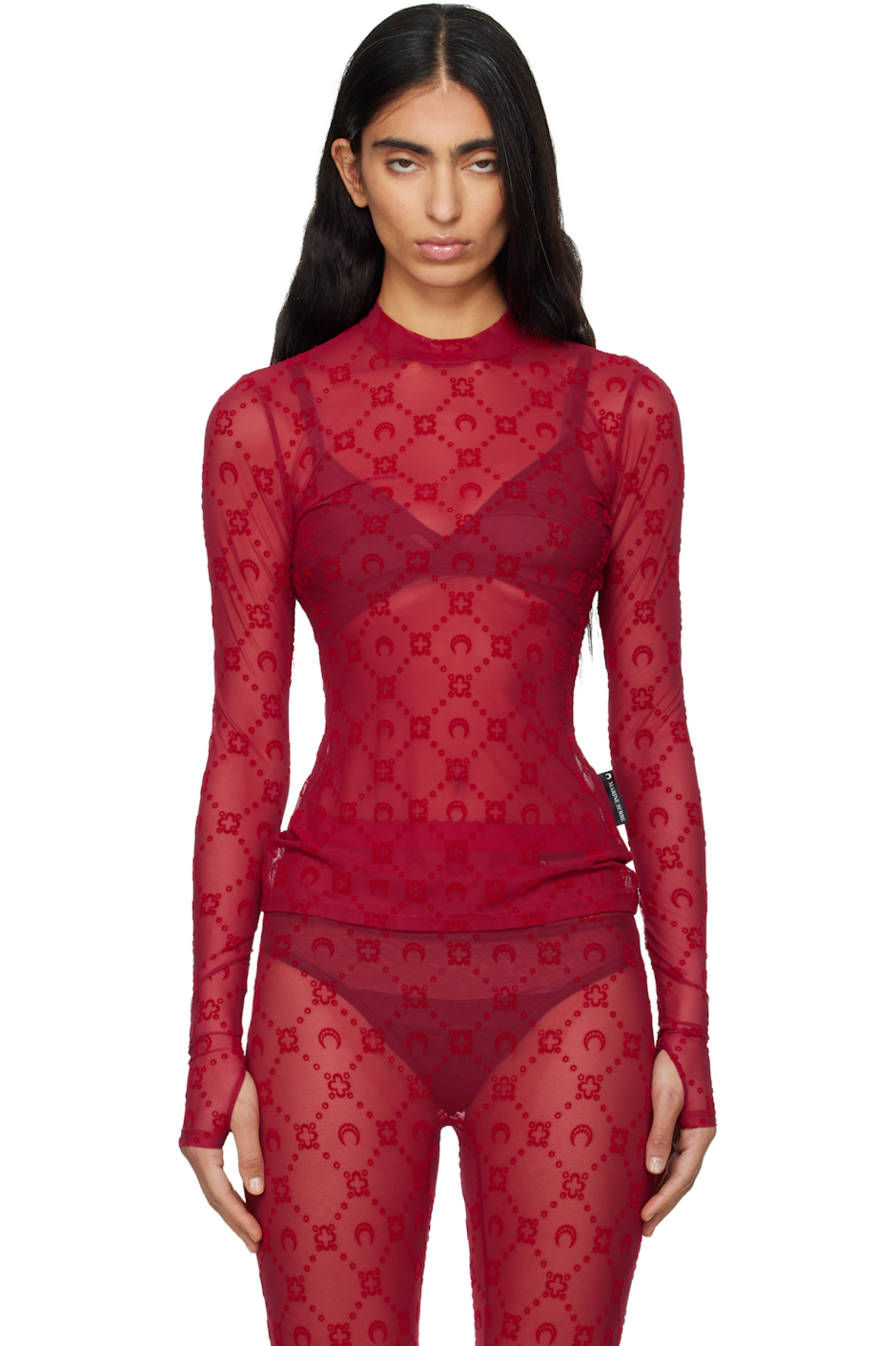 Red Moonogram Mesh Flock T-shirt