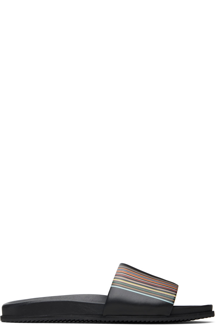 Paul Smith Black 'Signature Stripe' Leather Bellagio Slides