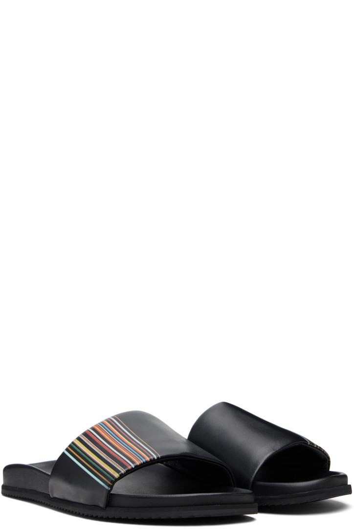 Paul Smith Black 'Signature Stripe' Leather Bellagio Slides — foto 4