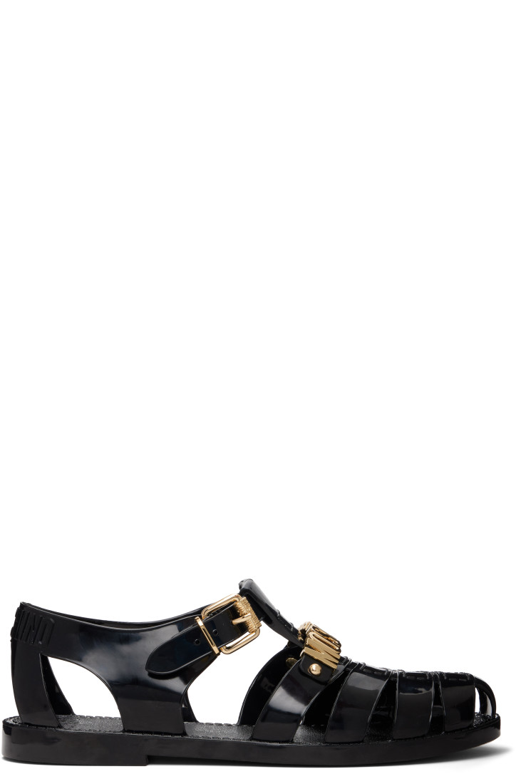 Moschino Black Jelly Logo Lettering Sandals
