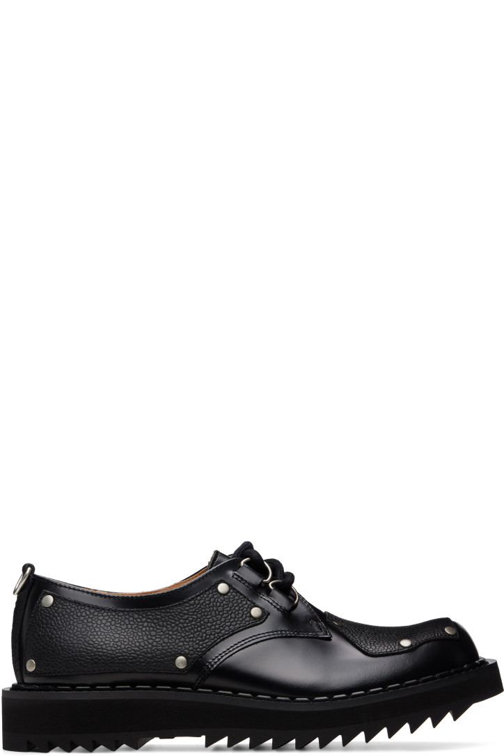 George Cox Black Ripple Bump-Toe Panel Derbys