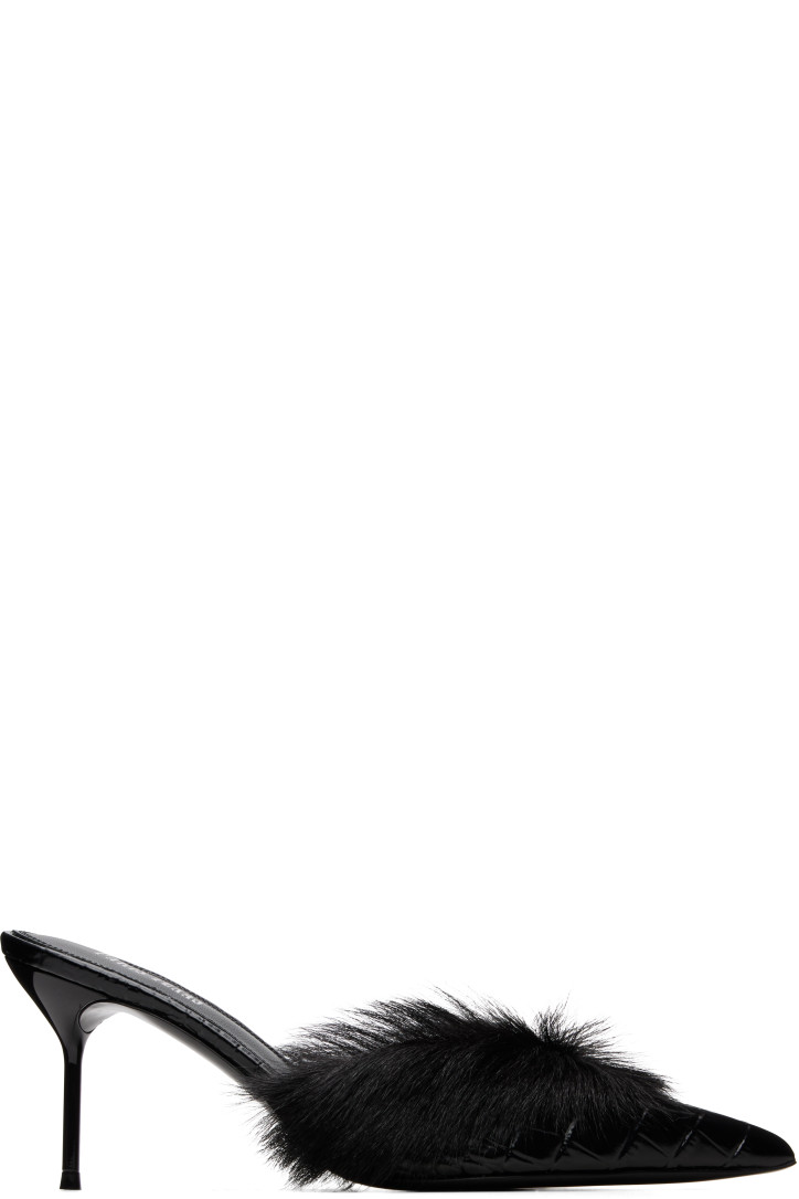 Paris Texas Black Lidia 70mm Fur Heels