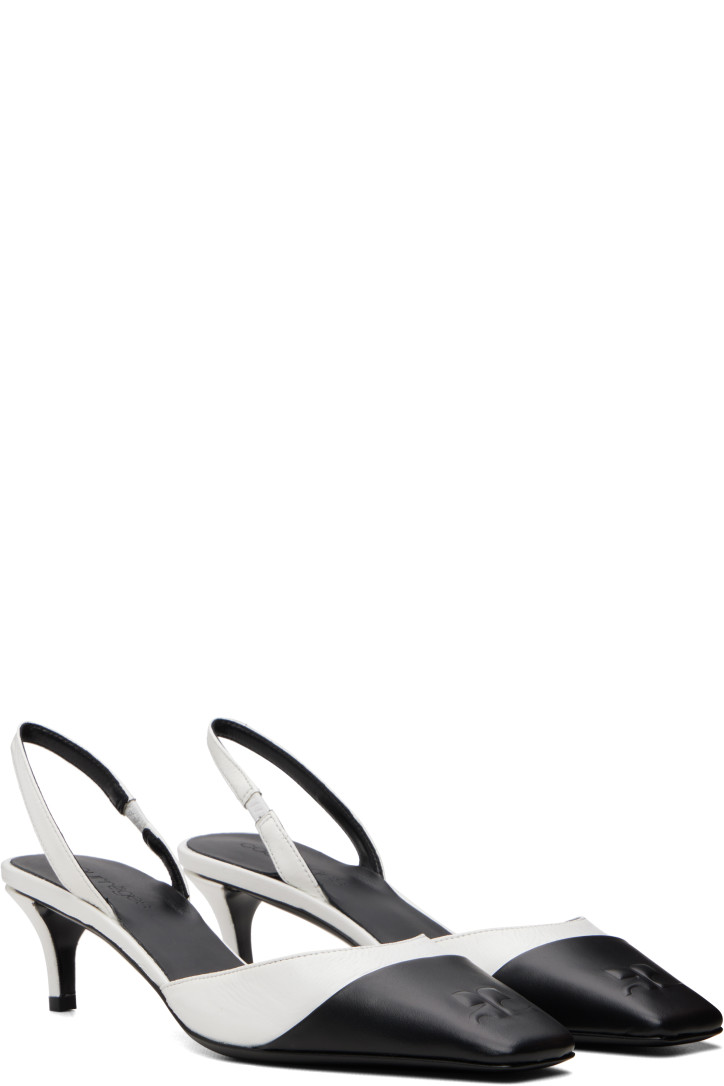 Courrèges White & Black Vinyl Toe Cap Slingback Heels — foto 4