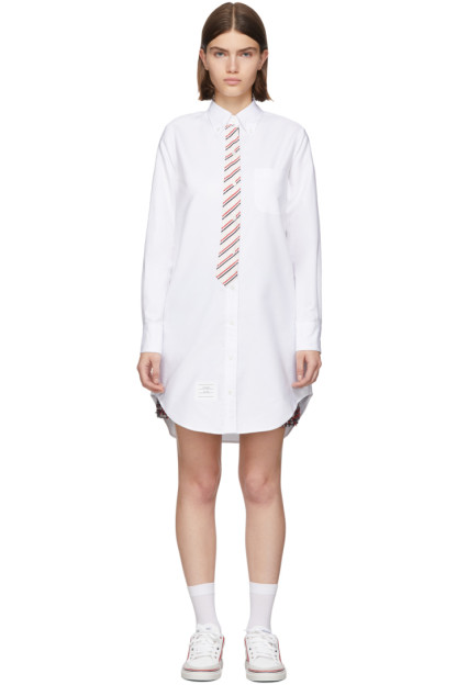 Thom Browne - White Trompe L'Oeil Tie Shirt Dress