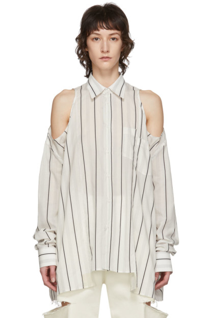 Maison Margiela - White Striped Open Shoulder Shirt