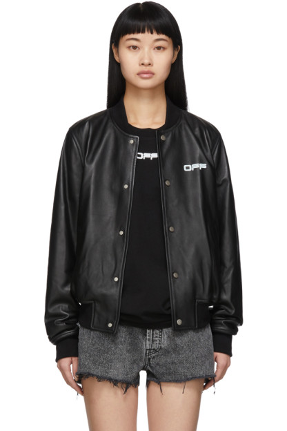 Off-White - Black Leather Arrows Bomber Jacket