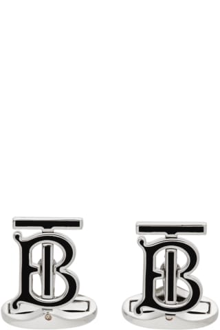 버버리 커프링크스 Burberry Black &amp; Silver Monogram Motif Cuff Links,Black/Palladium