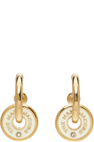 Marc Jacobs Gold & Off-White The Medallion Hoop Earrings