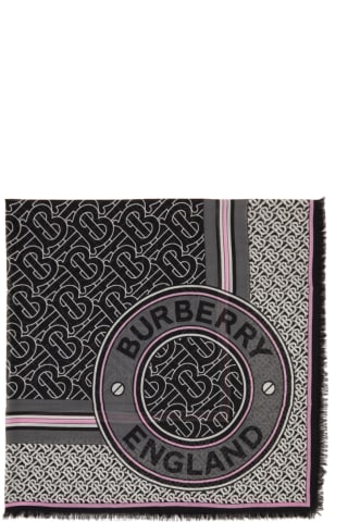 버버리 Burberry Silk & Wool Gauze Monogram Square Scarf,Black
