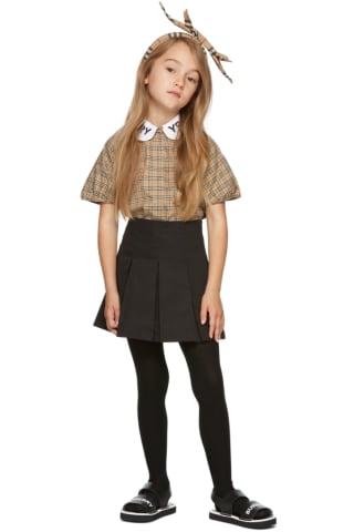 Burberry Kids Black Pleated Monogram Skirt