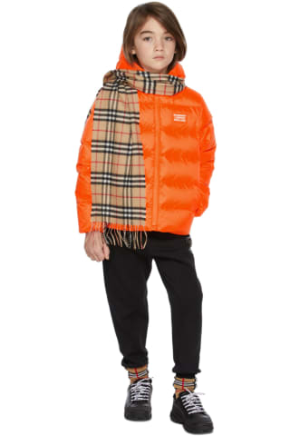 Burberry Kids Orange Logo Applique Hooded Puffer Jacket