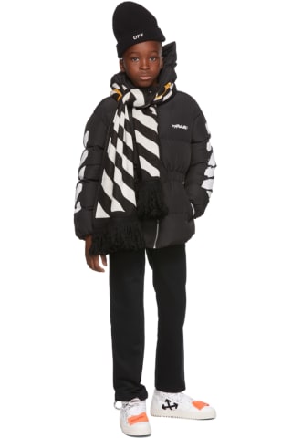 오프화이트 키즈 패딩 Off-White Kids Black Diag Zip-Up Puffer Jacket,Black/White 