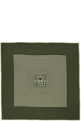 토템 실크 시그니처 모노그램 스카프 Toteme Green Silk Centered Monogram Scarf,Forest Monogram