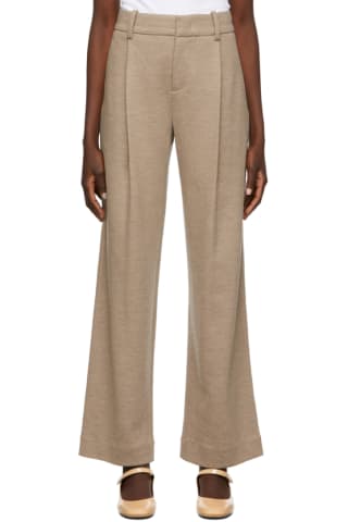 Vince Taupe Pleated Front Wide-Leg Trousers