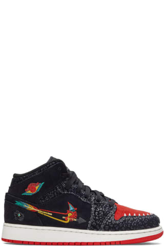 Nike Kids Black & Red Dia de Muertos Air Jordan 1 Mid Siempre Familia Big Kids Sneakers