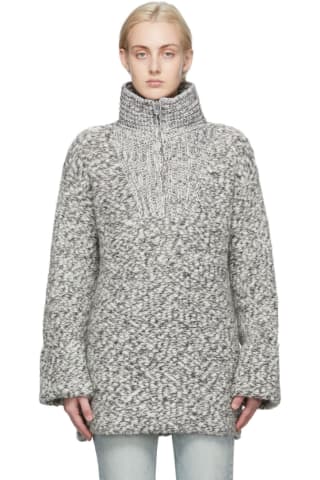 가니 집업 스웨터 Ganni Off-White &amp; Black Mouline Zip-Up Sweater,Egret