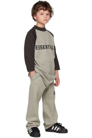 피어오브갓 에센셜 키즈 티셔츠 Essentials Kids Grey Three-Quarter Sleeve Baseball T-Shirt,Dark oatmeal Size: child