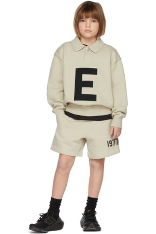 피어오브갓 에센셜 키즈 E 폴로 니트 Essentials Kids Beige Knit Big E Polo Sweater,Wheat Size: child