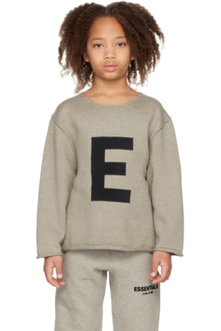 Essentials Kids Beige Big E Sweater,Dark oatmealrnrnModel measures 49
