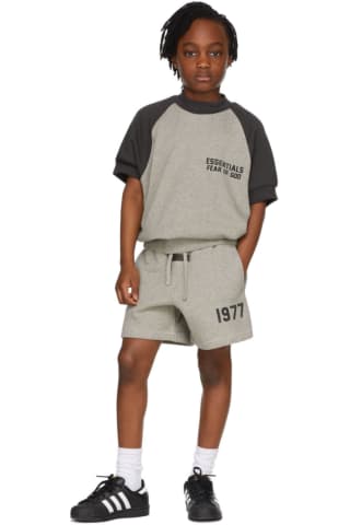 피어오브갓 에센셜 Essentials Kids Grey &amp; Black Short Sleeve Raglan Sweatshirt,Dark oatmeal