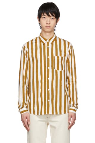 아페쎄 A.P.C. White & Brown Stripe Matthieu Shirt,Dad mustard