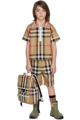 Burberry Kids Beige Check Zip-Front Polo Shirt
