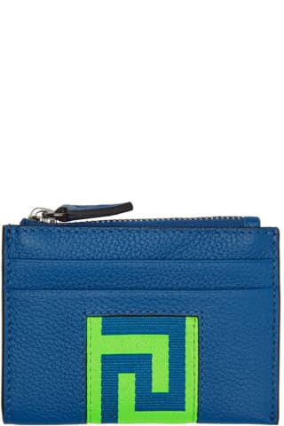 베르사체 카드 지갑 Versace Blue Greca Money Clip Card Holder,Sapphire/Green