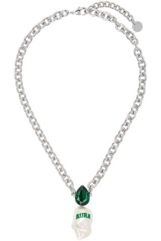 Jiwinaia Silver & Green Baroque Pearl Aura Necklace