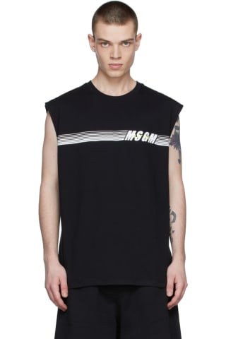 MSGM 민소매 티셔츠 Black Cotton T-Shirt