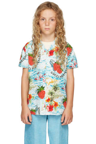 Gucci Kids Multicolor Strawberry Smoothie Print Short Sleeve Shirt