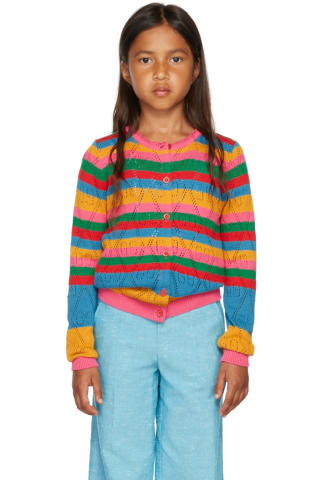 구찌 키즈 가디건 Gucci Kids Multicolor Striped GG Cardigan,Pink/Multicolor 