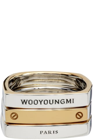 우영미 Wooyoungmi   Silver & Gold Monolith Triple Ring Set,Sterling Silver
