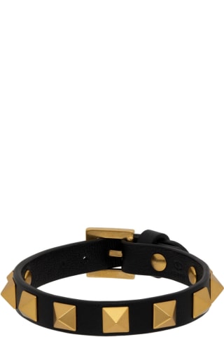 발렌티노 락스터드 가죽 팔찌 Valentino Black Leather Studded Bracelet