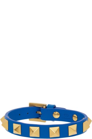 발렌티노 락스터드 가죽 팔찌 Valentino Blue Leather Rockstud Bracelet,Bermuda Blue