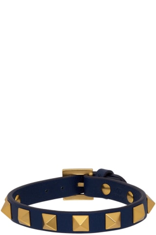 발렌티노 락스터드 가죽 팔찌 Valentino Navy Leather Studded Bracelet,Ocean