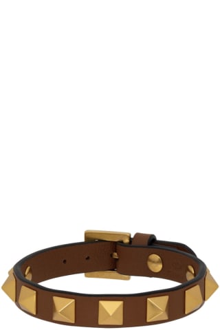 발렌티노 락스터드 가죽 팔찌 Valentino Brown Leather Studded Bracelet,Saddlery