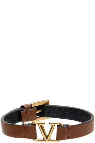 발렌티노 V로고 가죽 팔찌 Valentino Brown &amp; Black Calfskin VLogo Signature Bracelet,Selleria/Black