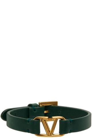 발렌티노 V로고 가죽 팔찌 Valentino Green VLogo Leather Bracelet,English Green